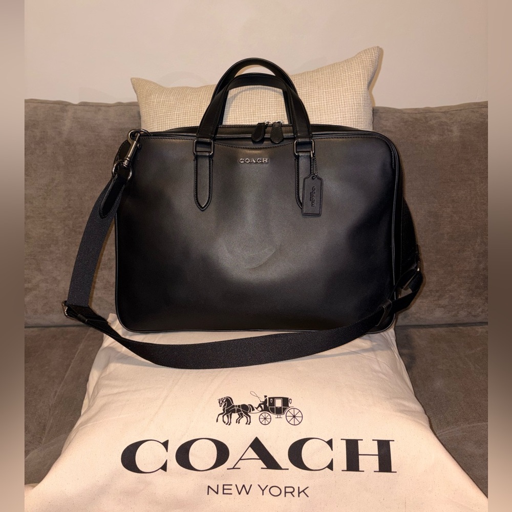 Coach Black Leather Men's “Graham” Slim Briefcase